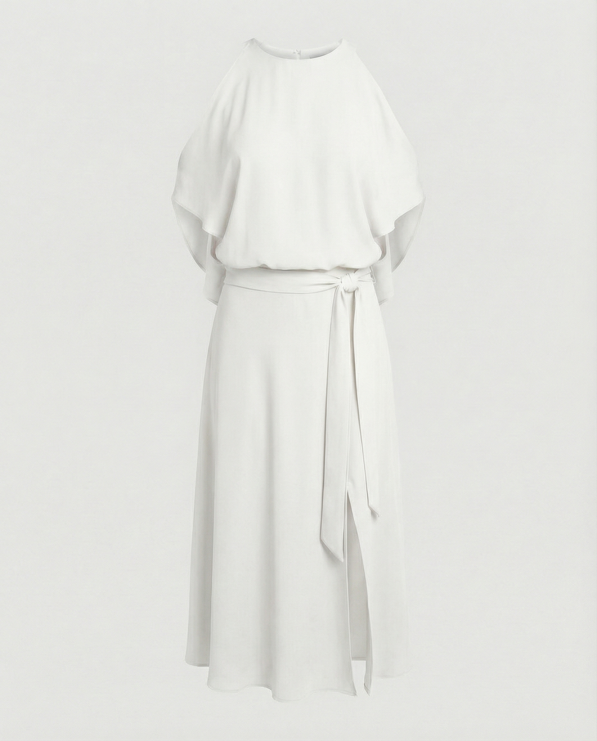 Elegant dress with fashionable shoulder cutouts.