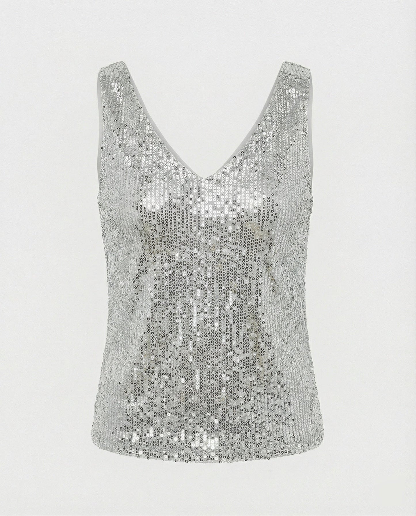 Ladies Glittering Top with V-Neck and Sparkling Sequin Trim Eva