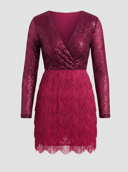 sparkling patchwork party dress with sequin detailing and flowing silhouette