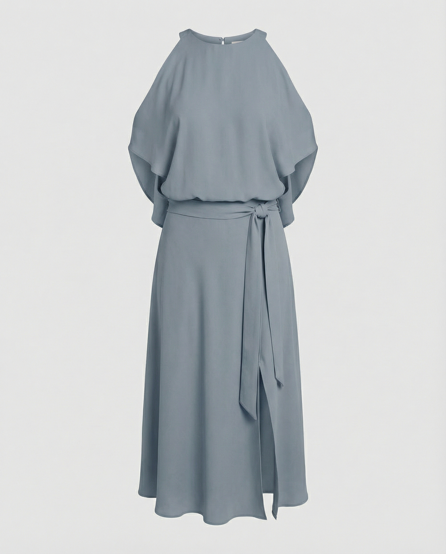 Elegant dress with fashionable shoulder cutouts.
