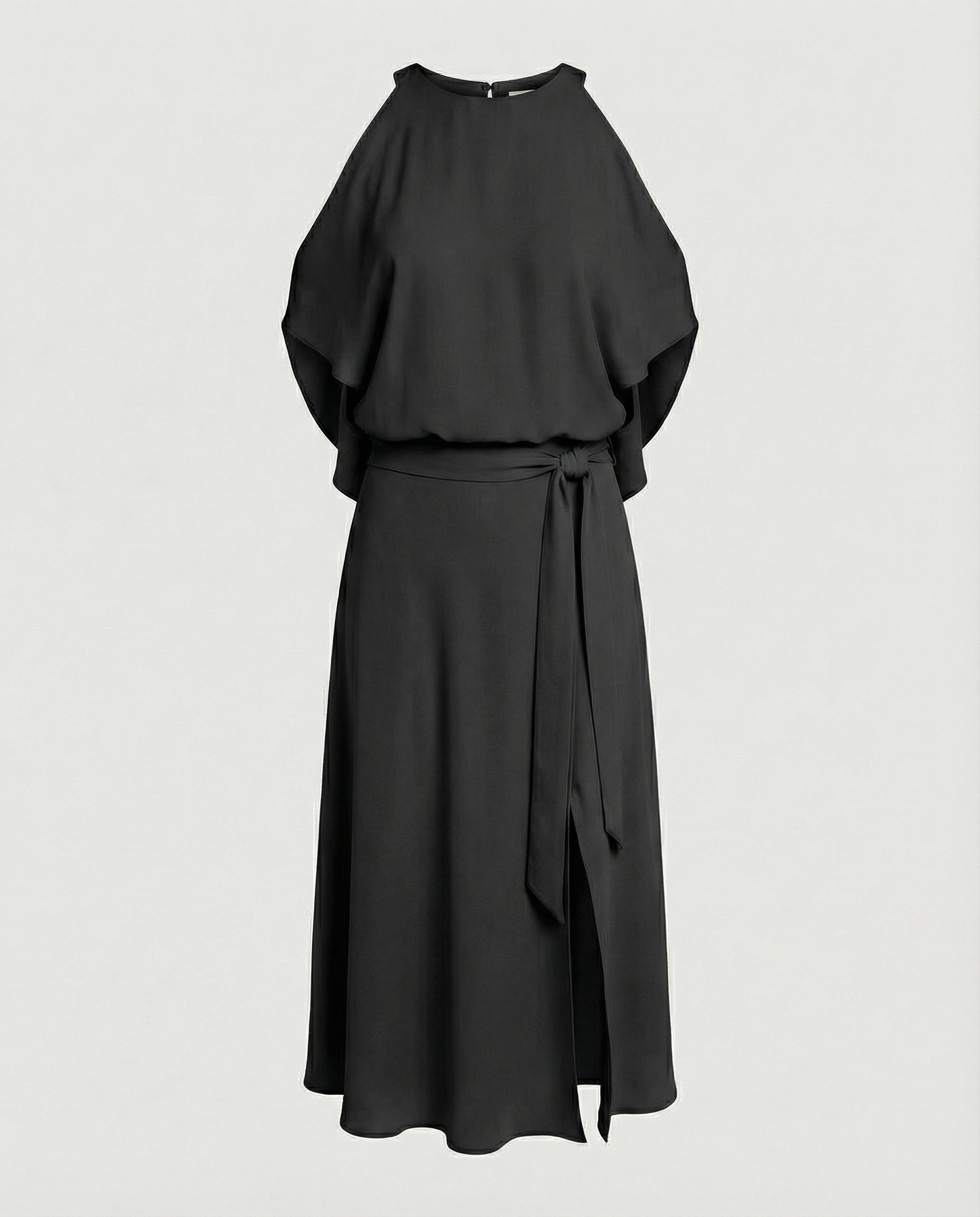 Elegant dress with fashionable shoulder cutouts.