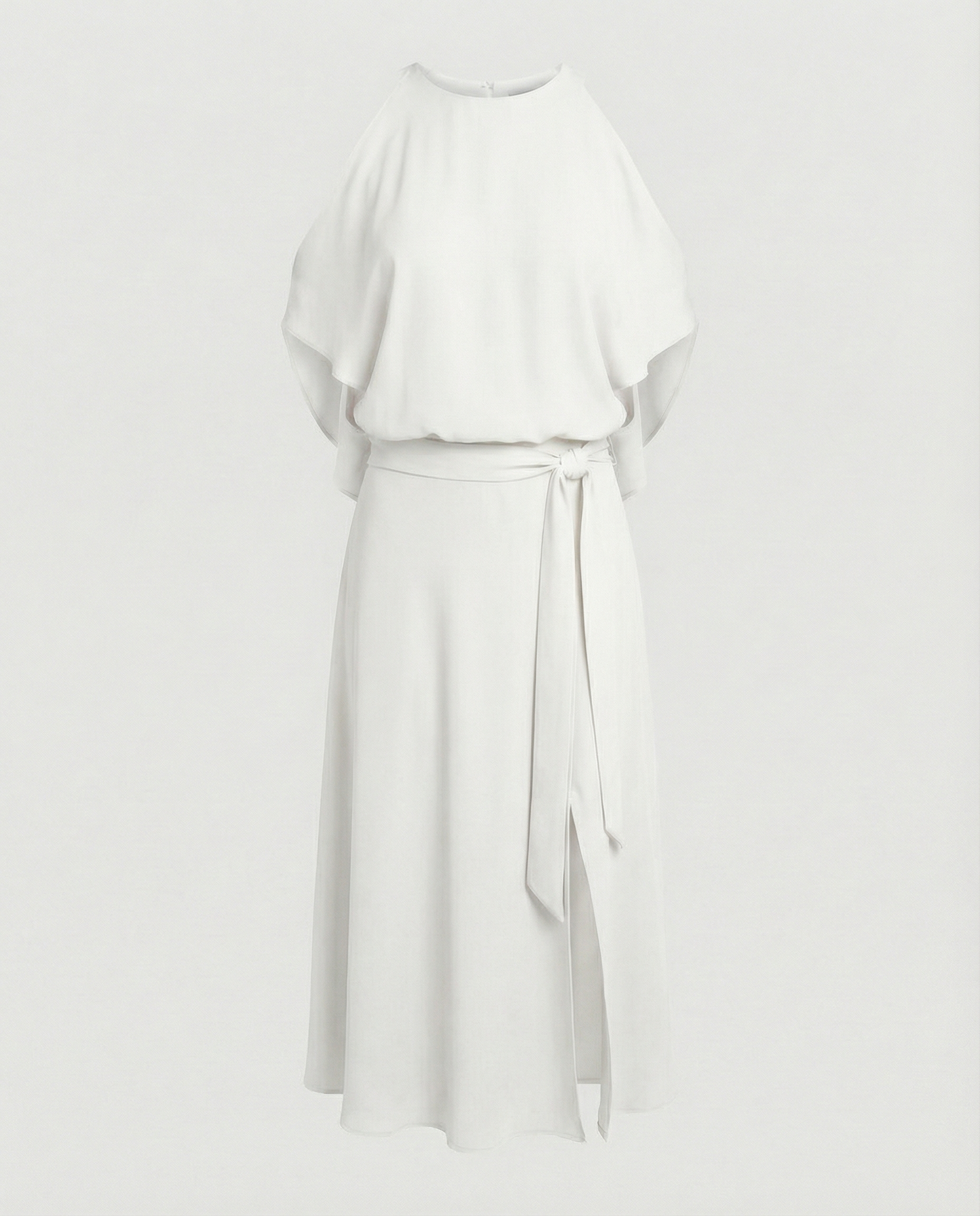 Elegant dress with fashionable shoulder cutouts.