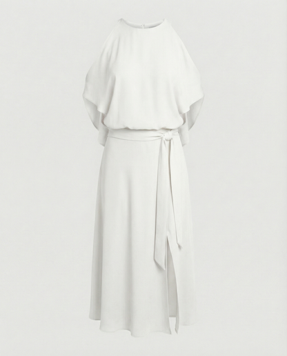 Elegant dress with fashionable shoulder cutouts.