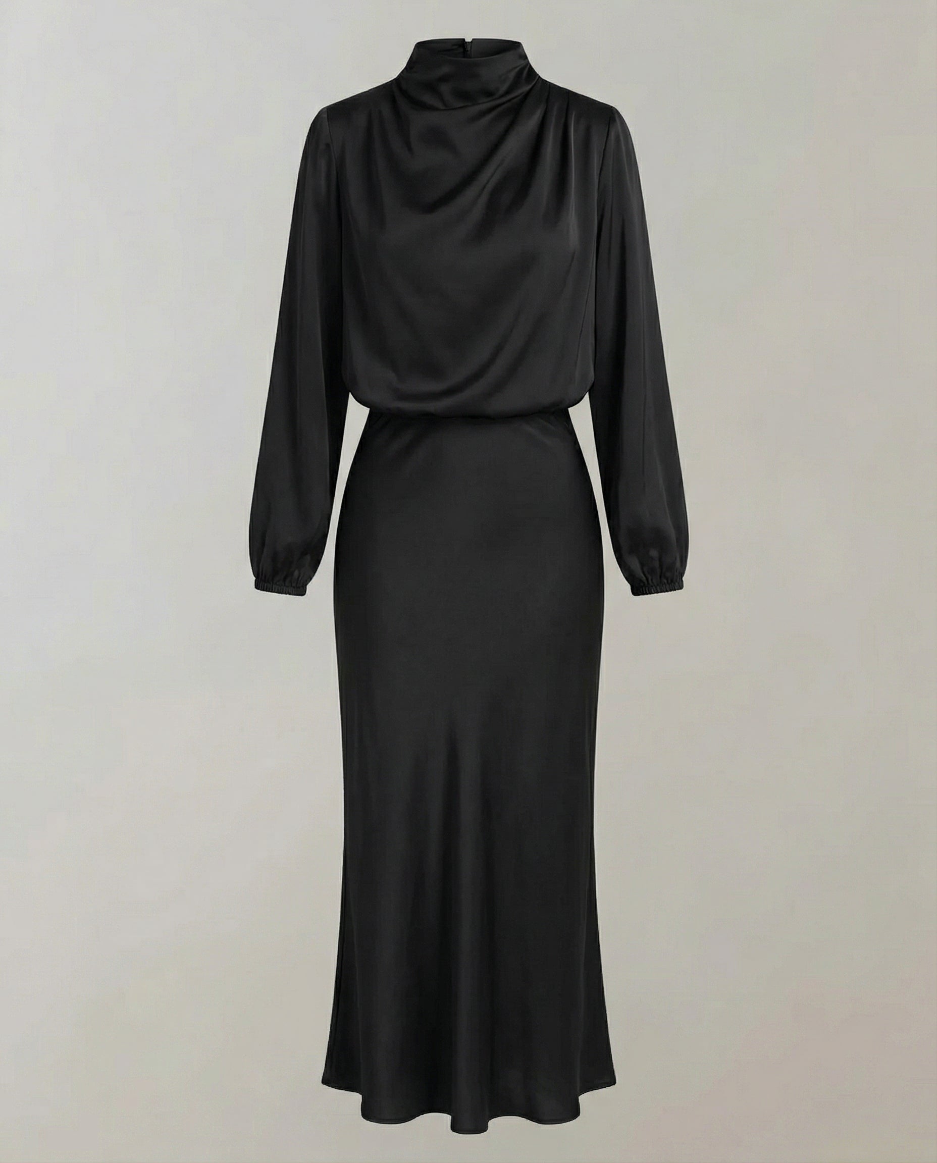 satin dress with smooth draped fit and long sleeves