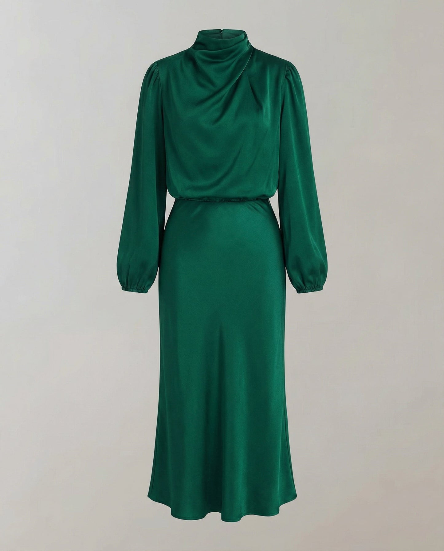 satin dress with smooth draped fit and long sleeves