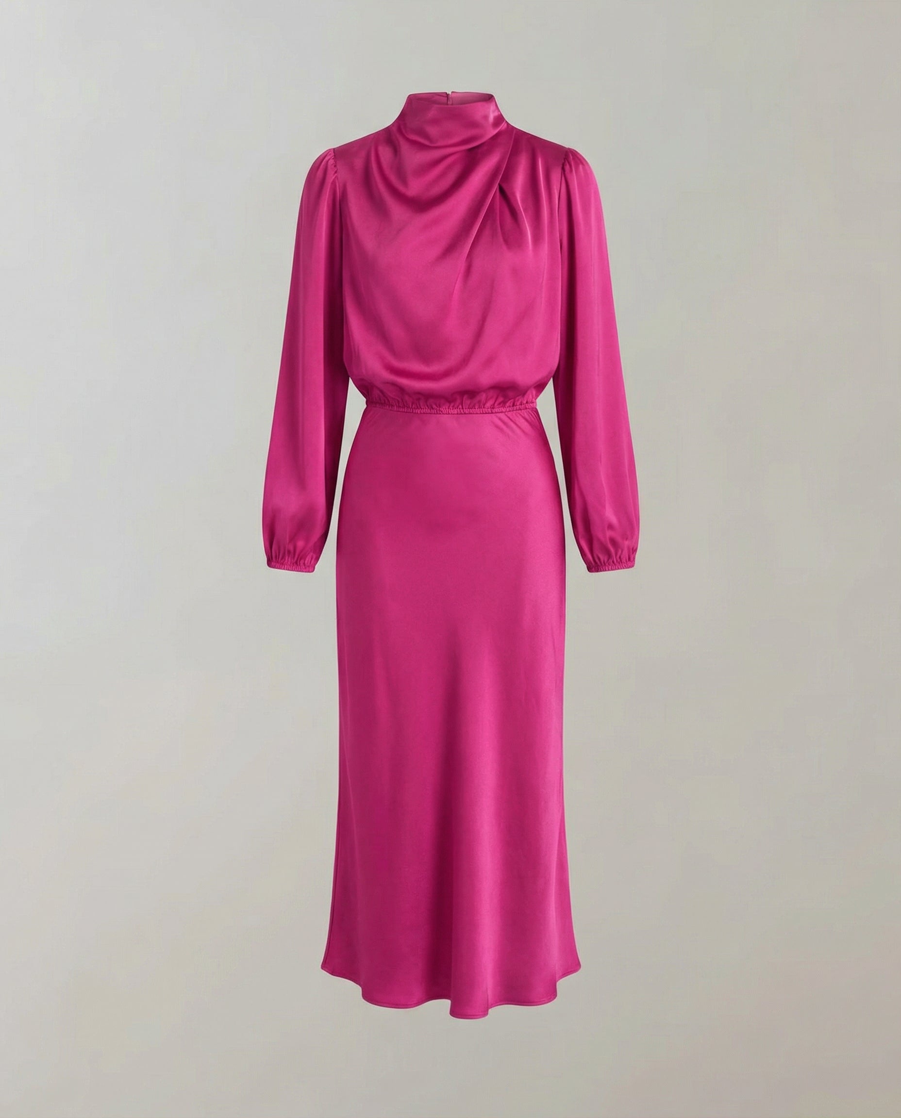 satin dress with smooth draped fit and long sleeves