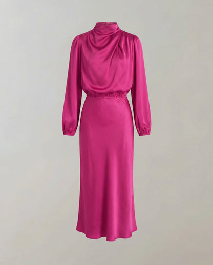 satin dress with smooth draped fit and long sleeves