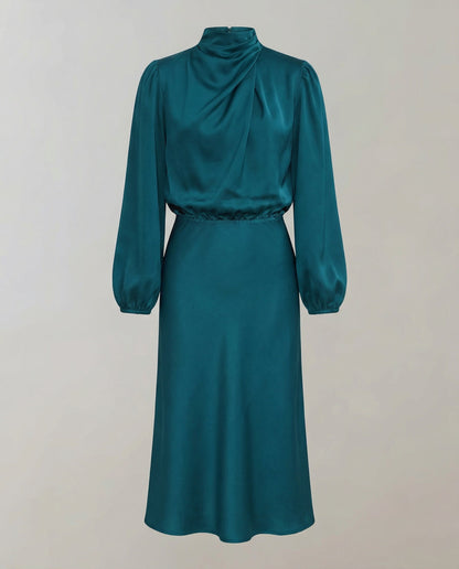 satin dress with smooth draped fit and long sleeves