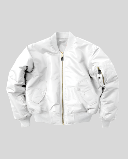 classic bomber jacket with ribbed trims and hip-length casual fit