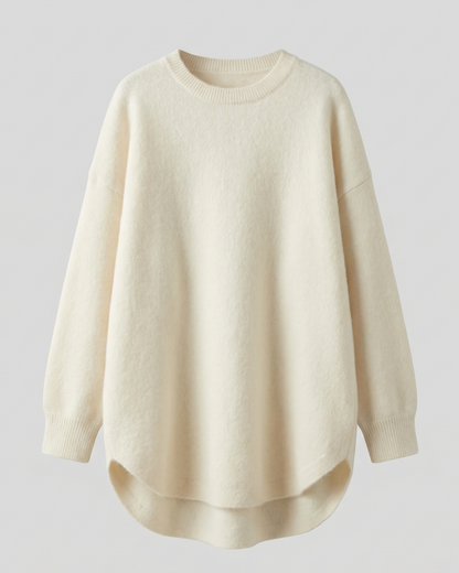 oversized autumn sweater with mid-length cut and relaxed cozy fit