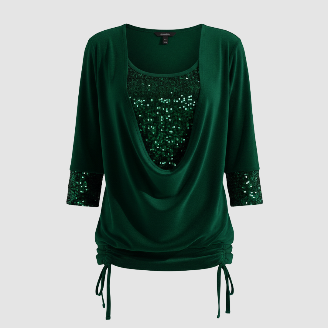 figure-flattering sequin blouse with long sleeves and elegant shaping fit