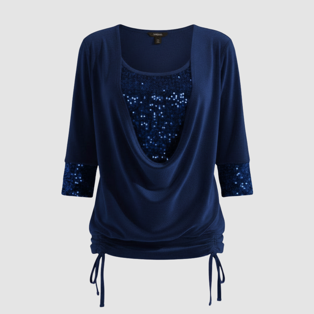 figure-flattering sequin blouse with long sleeves and elegant shaping fit