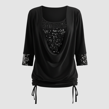 figure-flattering sequin blouse with long sleeves and elegant shaping fit