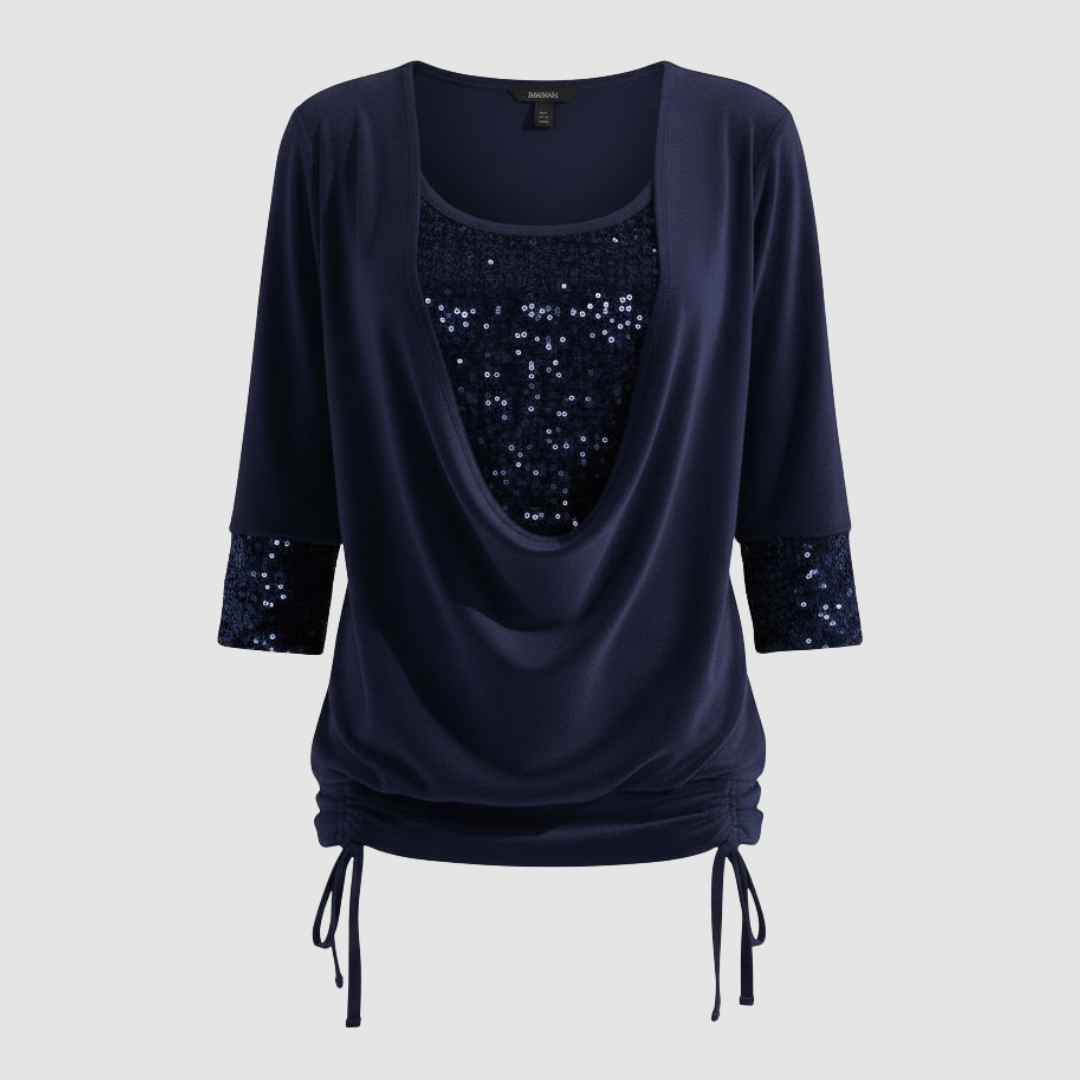 figure-flattering sequin blouse with long sleeves and elegant shaping fit