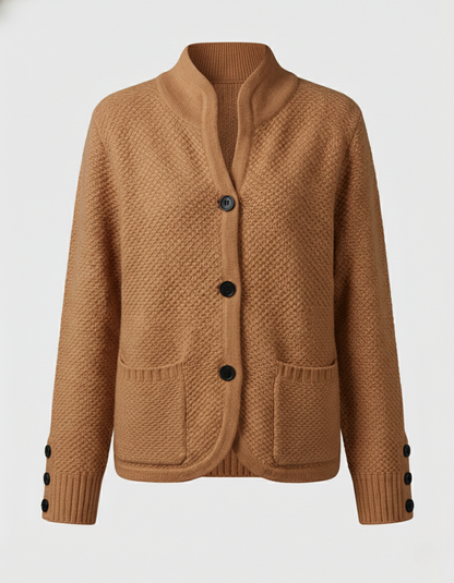 knit cardigan with soft fine-knit texture and button-front design