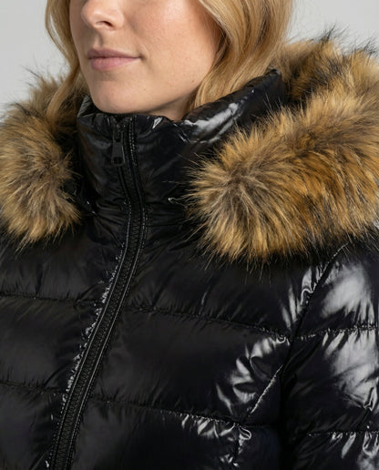 winter jacket with faux fur collar and insulated cold-weather design