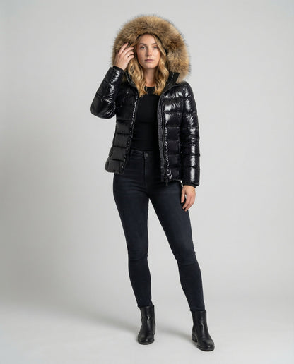 winter jacket with faux fur collar and insulated cold-weather design