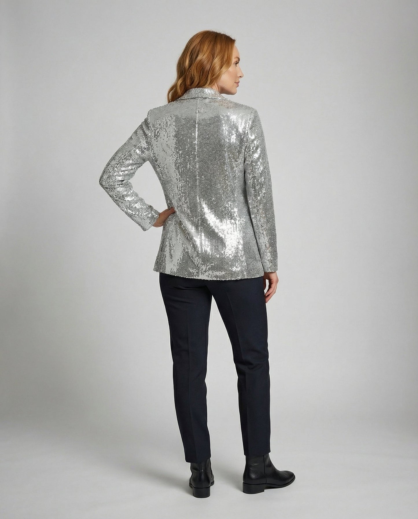 sequin lapel blazer with glamorous statement design and structured fit