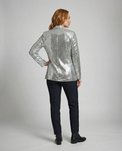 sequin lapel blazer with glamorous statement design and structured fit