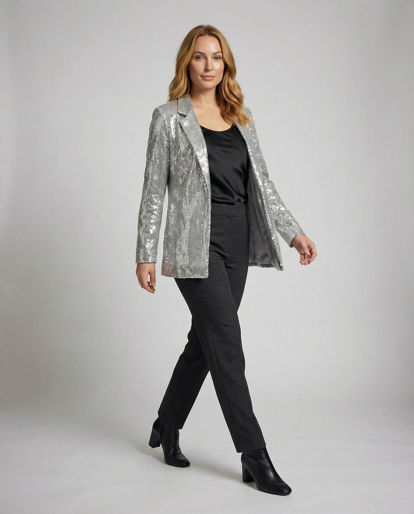 sequin lapel blazer with glamorous statement design and structured fit