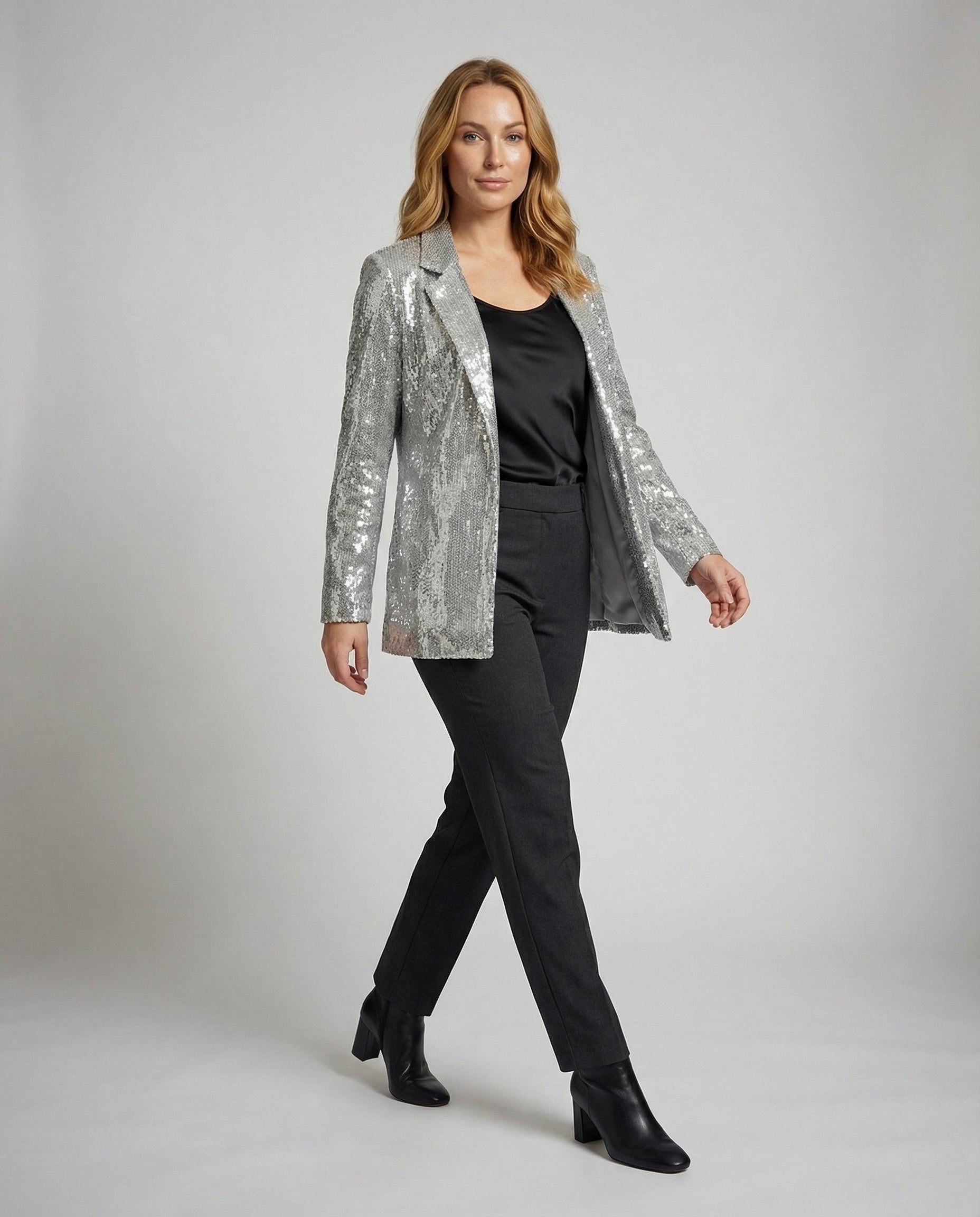sequin lapel blazer with glamorous statement design and structured fit