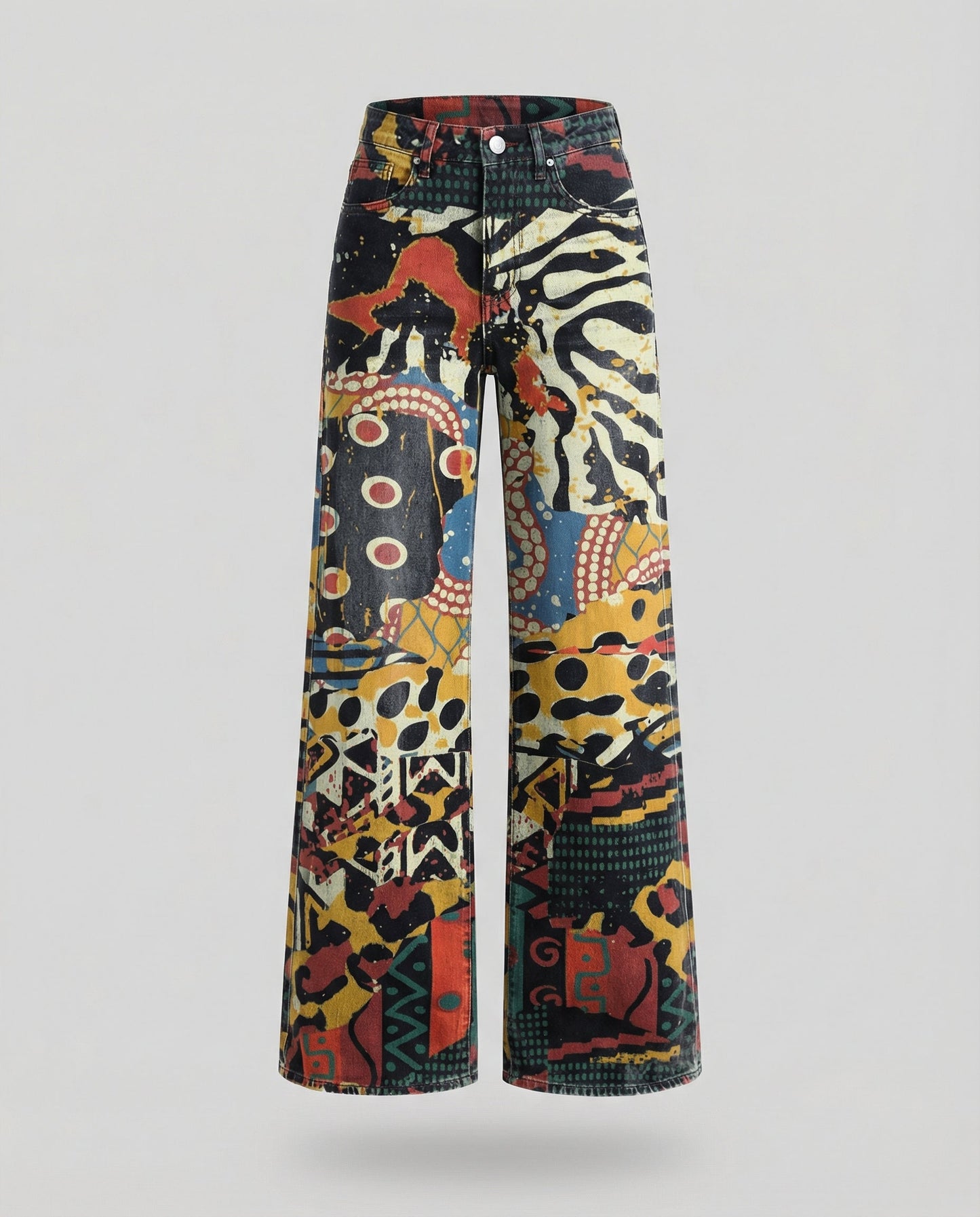 floral wide-leg jeans with high-waisted design and relaxed fit