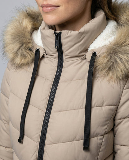 down jacket with faux fur collar and insulated warm-fit design