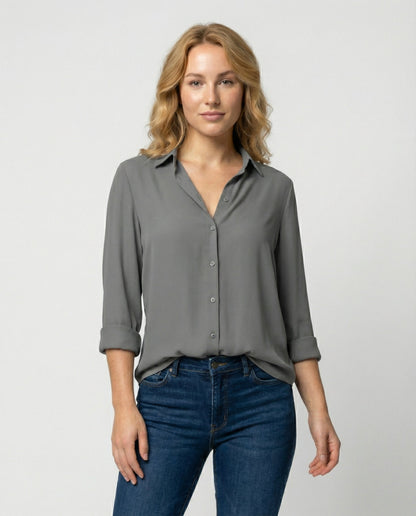 long sleeve elegant blouse with classic collar and refined fit