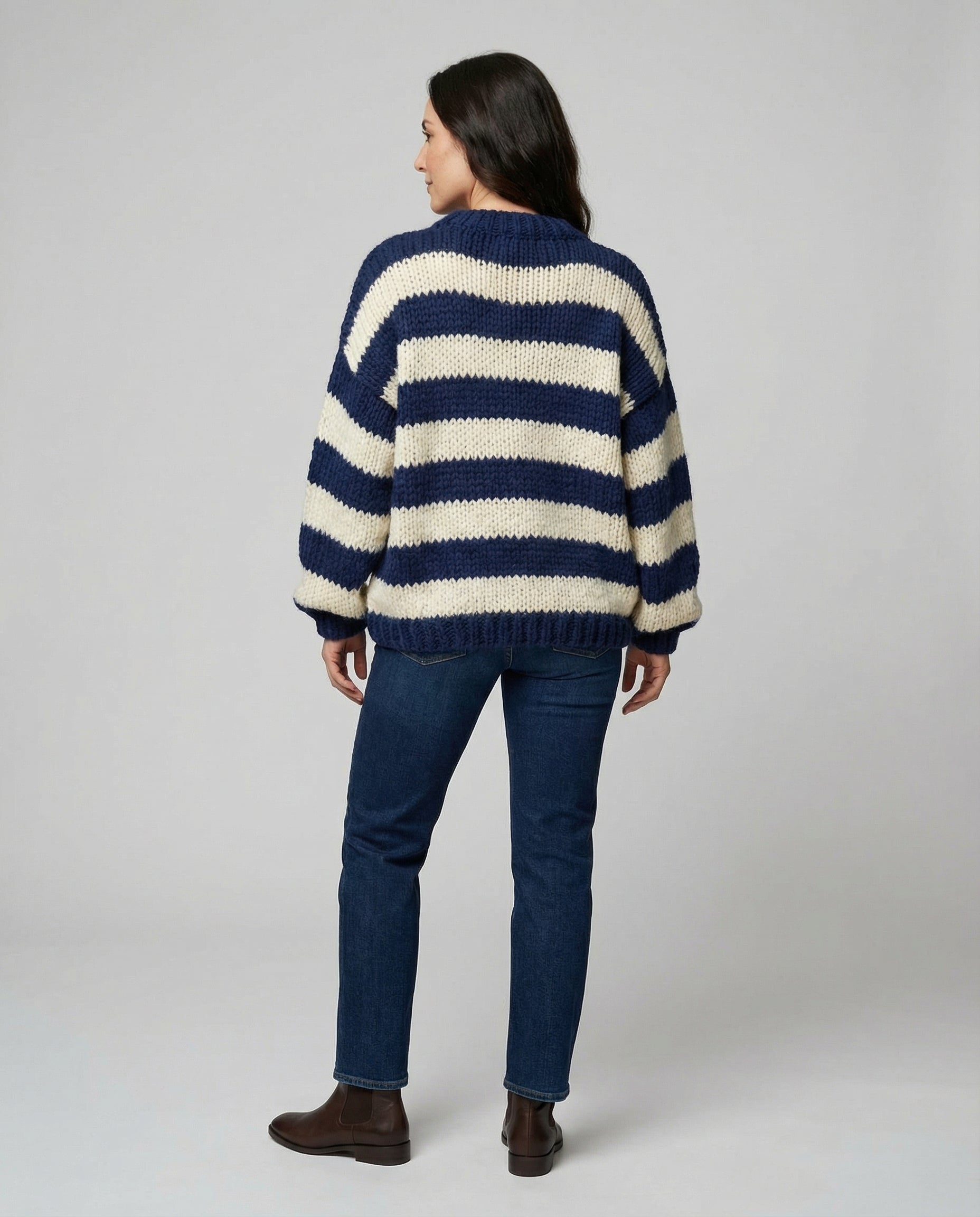 striped oversized sweater with relaxed casual fit and soft knit texture
