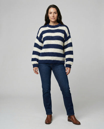 striped oversized sweater with relaxed casual fit and soft knit texture