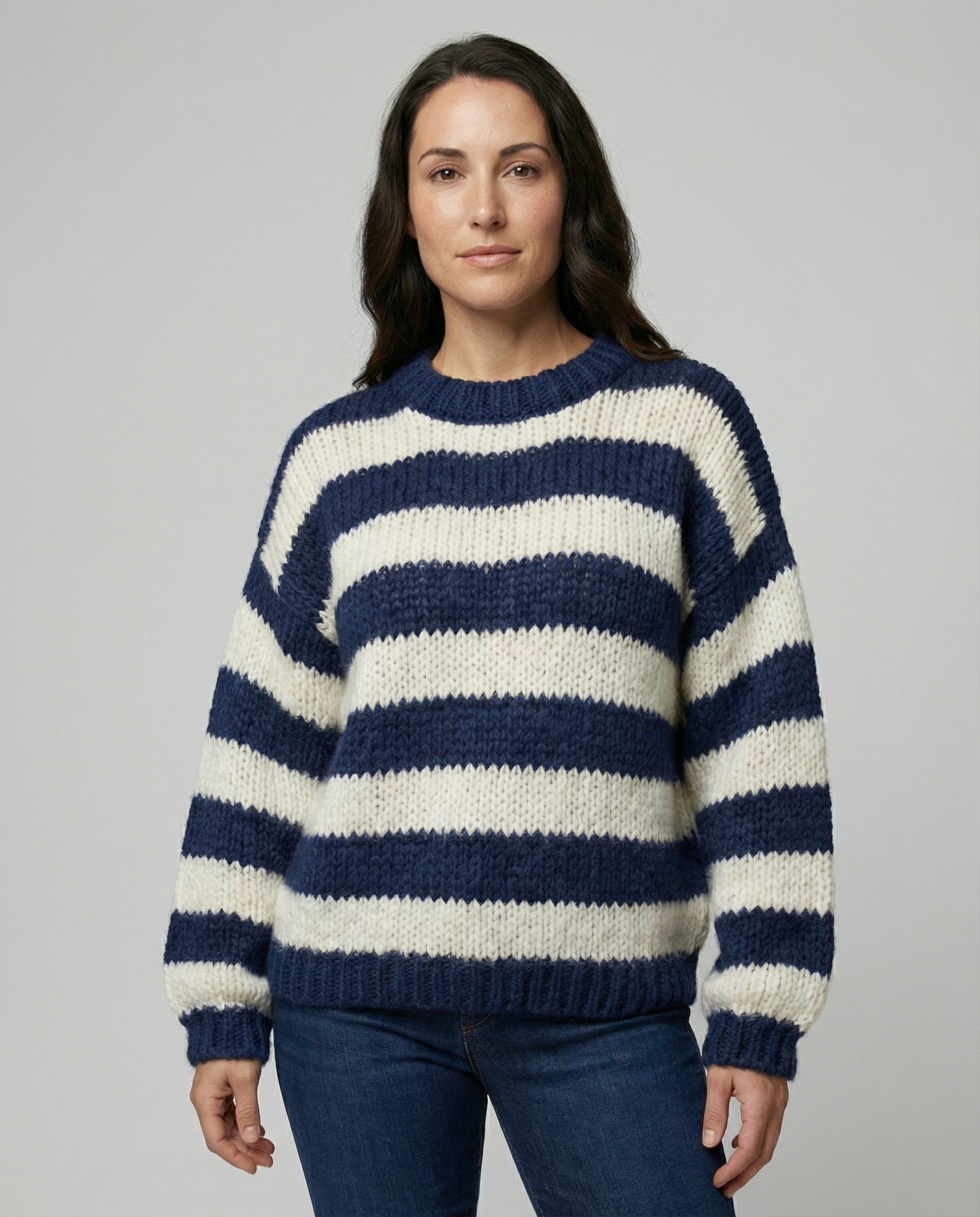 striped oversized sweater with relaxed casual fit and soft knit texture