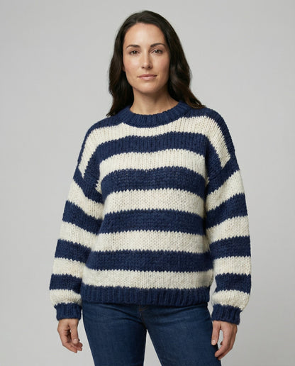 striped oversized sweater with relaxed casual fit and soft knit texture