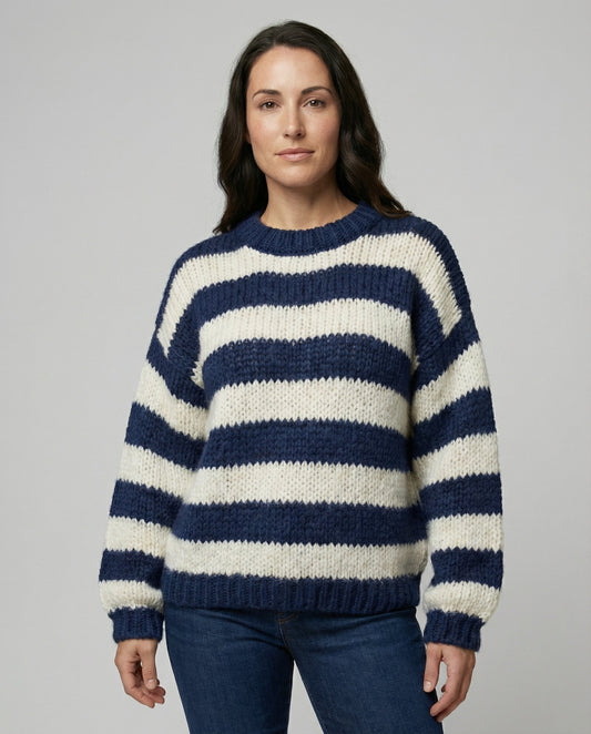 striped oversized sweater with relaxed casual fit and soft knit texture