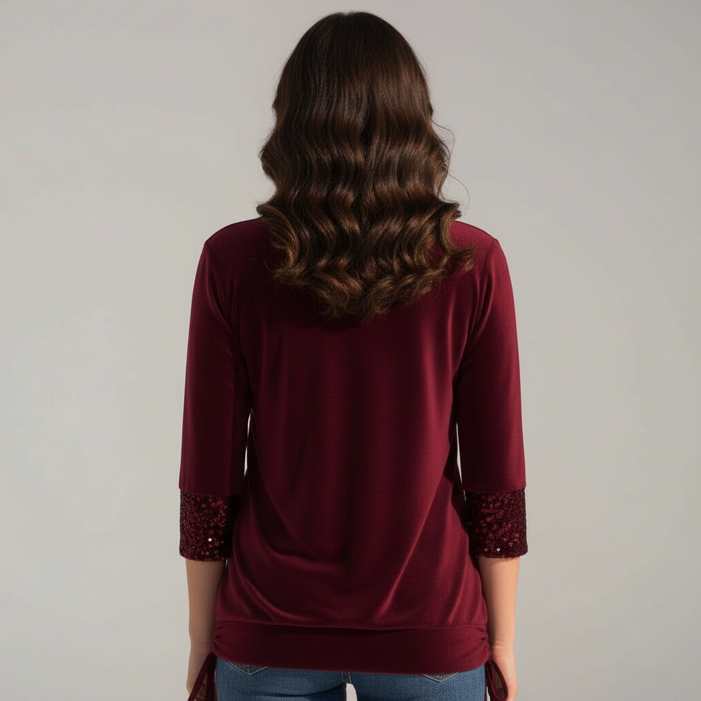 figure-flattering sequin blouse with long sleeves and elegant shaping fit