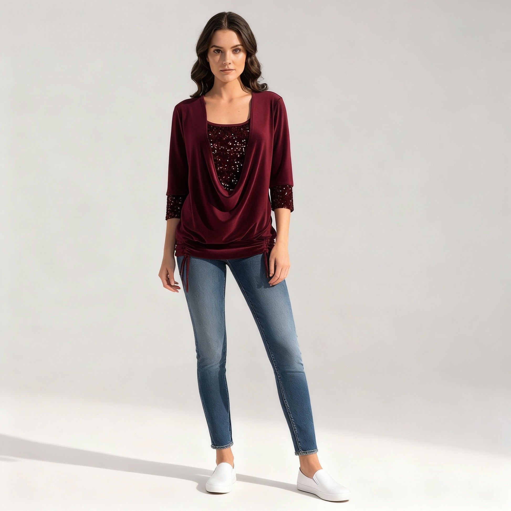 figure-flattering sequin blouse with long sleeves and elegant shaping fit
