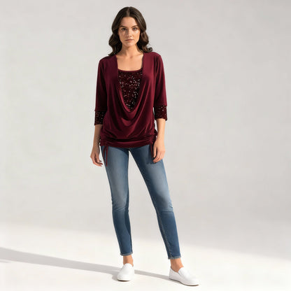 figure-flattering sequin blouse with long sleeves and elegant shaping fit