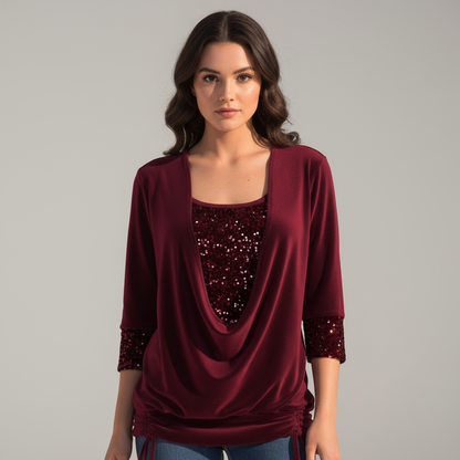 figure-flattering sequin blouse with long sleeves and elegant shaping fit