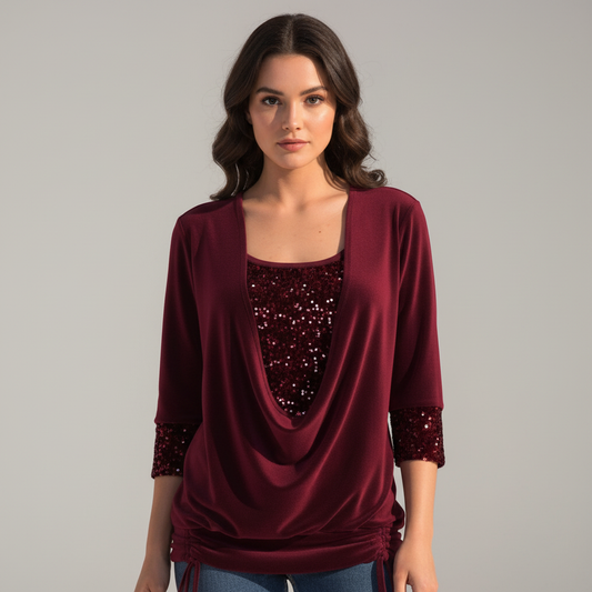 figure-flattering sequin blouse with long sleeves and elegant shaping fit