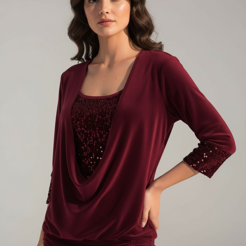 figure-flattering sequin blouse with long sleeves and elegant shaping fit