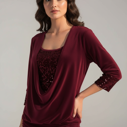 figure-flattering sequin blouse with long sleeves and elegant shaping fit