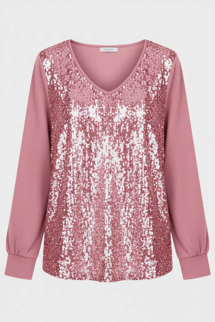 subtle glitter blouse with elegant minimal fit and v-neckline