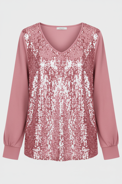 subtle glitter blouse with elegant minimal fit and v-neckline