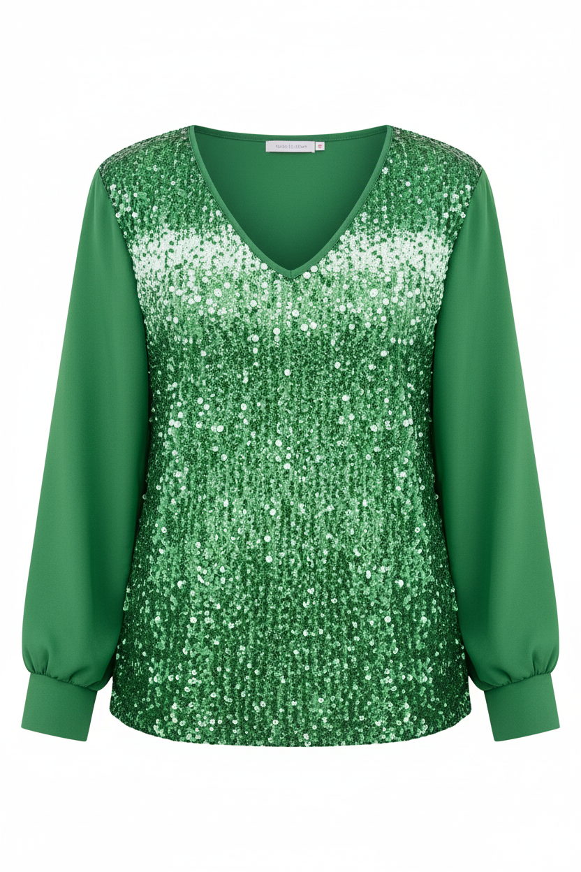 subtle glitter blouse with elegant minimal fit and v-neckline
