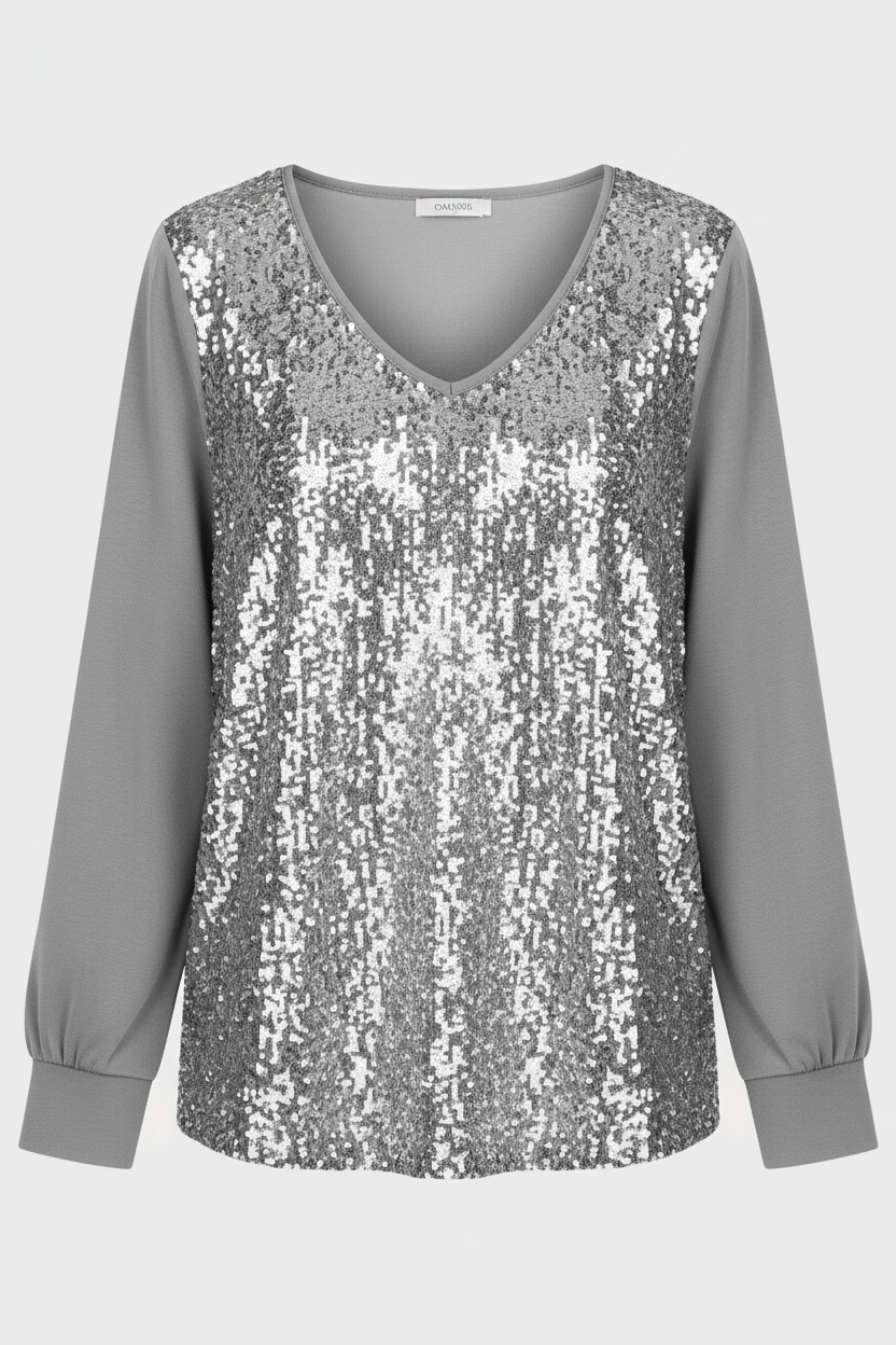subtle glitter blouse with elegant minimal fit and v-neckline