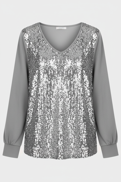 subtle glitter blouse with elegant minimal fit and v-neckline