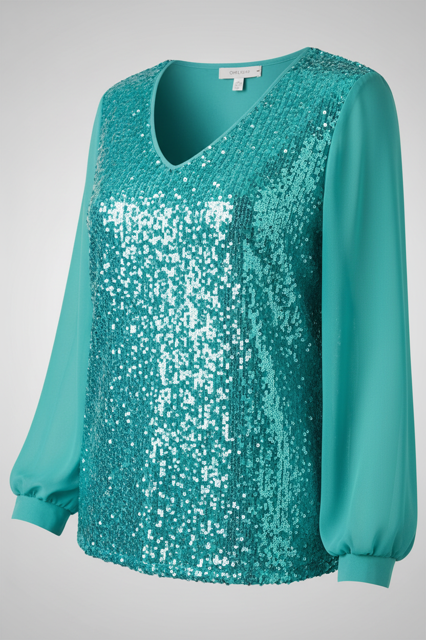 subtle glitter blouse with elegant minimal fit and v-neckline