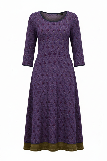 boho midi dress with flowing silhouette and three-quarter sleeves