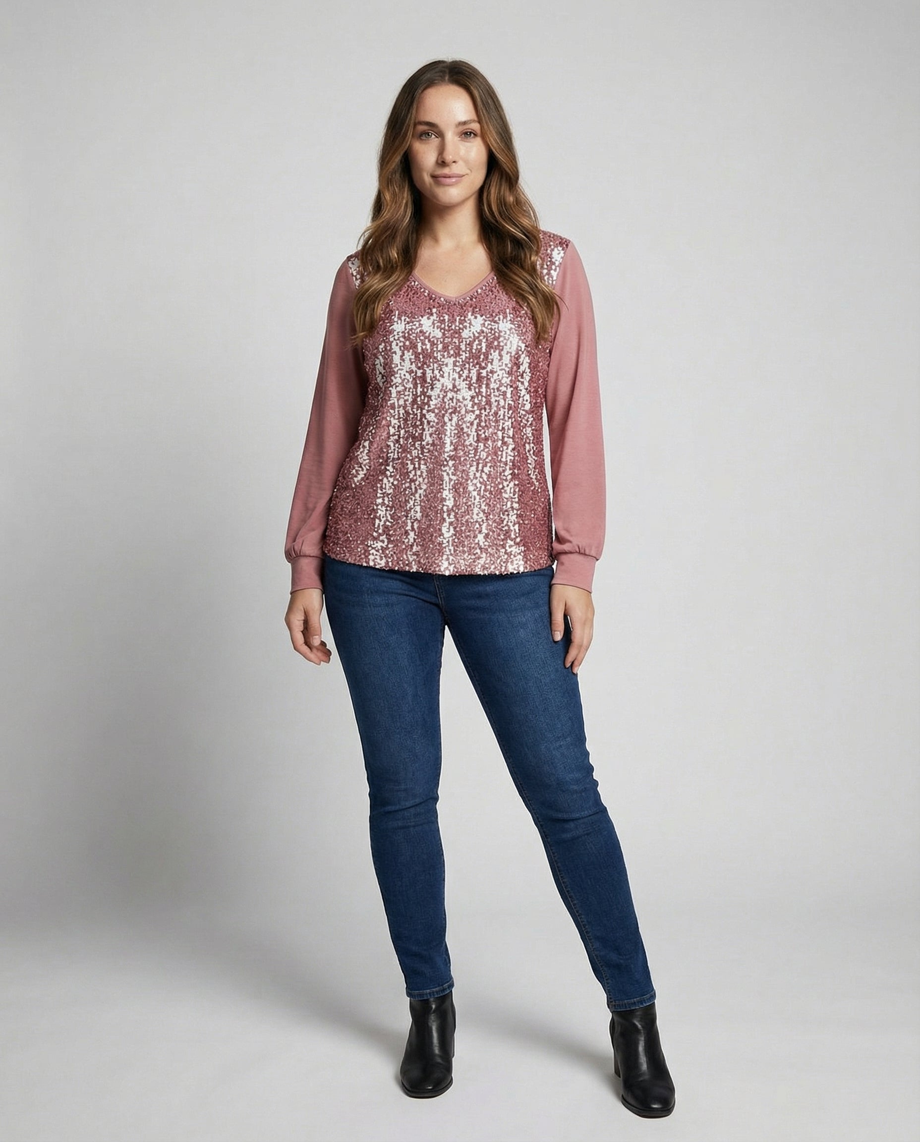 subtle glitter blouse with elegant minimal fit and v-neckline