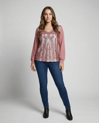 subtle glitter blouse with elegant minimal fit and v-neckline