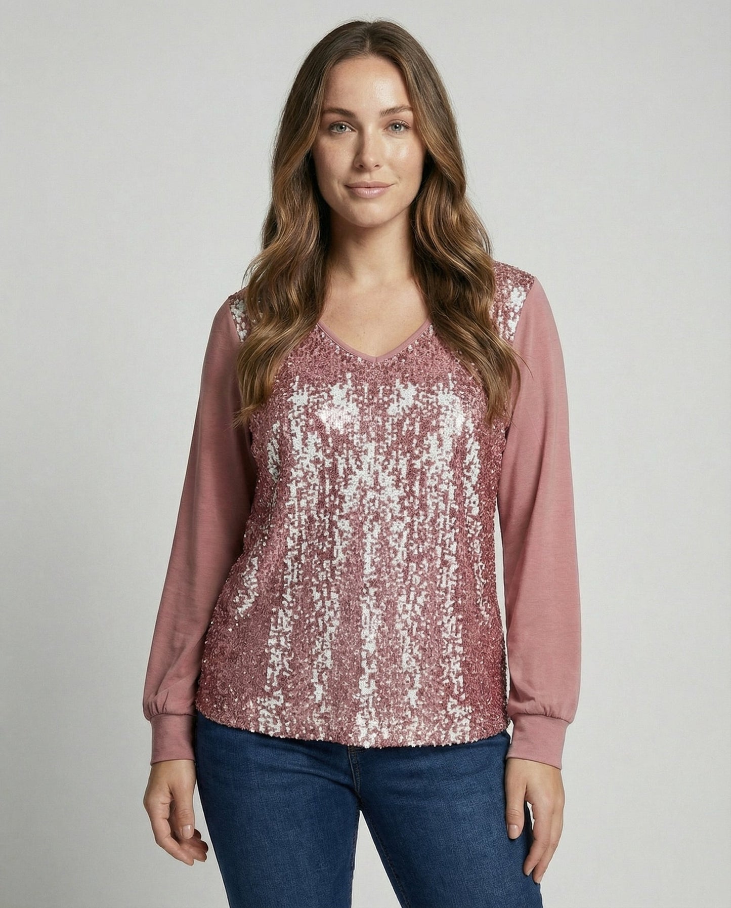 subtle glitter blouse with elegant minimal fit and v-neckline